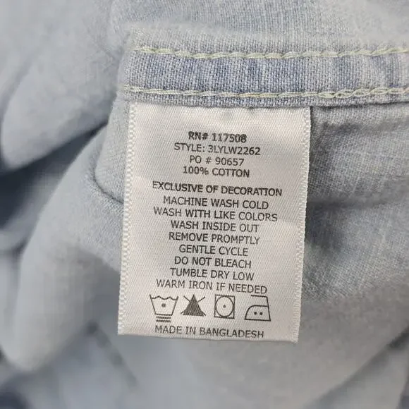 Levis Western Pearl Snap Denim Shirt Mens XXL Blue Cotton Long Sleeve Cowboy - Picture 9 of 12